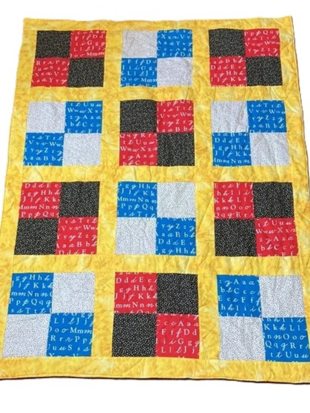 Handmade ABC Alphabet Rectangular Patch Quilt Colorful Bright 44 x 34 inches